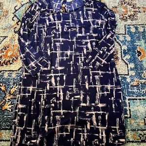 Gibson navy and pale pink long sleeve dress small 100% polyester